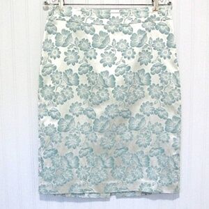Banana Republic Aqua Silver Satin Floral Pencil Skirt, Size 8